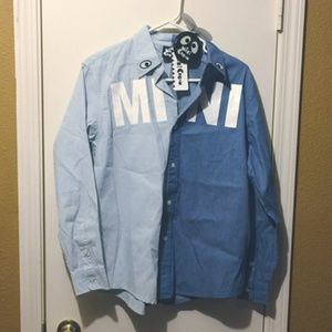 Mini Cream women's M two tone WISH eyeball embroidered long sleeve collar shirt